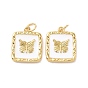 Square with Butterfly Pattern Brass Enamel Pendants, with Jump Rings, Cadmium Free & Nickel Free & Lead Free, Real 18K Gold Plated
