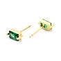Green Cubic Zirconia Rectangle Stud Earrings, Brass Jewelry for Women, Cadmium Free & Nickel Free & Lead Free