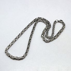 Men's Boys Byzantine Chain Necklaces Fashionable 201 Stainless Steel Necklaces, with Lobster Claw Clasps, 21.3 inch (54cm)