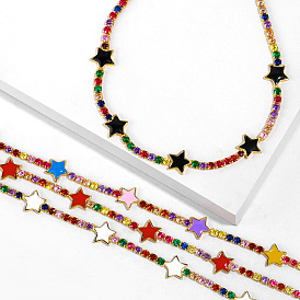 Simple Star Necklace with Colorful Rhinestone Inlaid - European and American Style