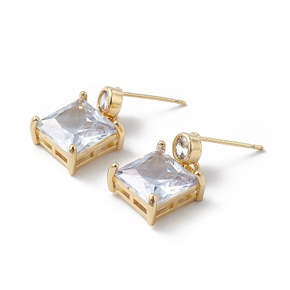Aretes colgantes cuadrados con zirconia cúbica transparente, joyas de latón para mujer, sin plomo y cadmio