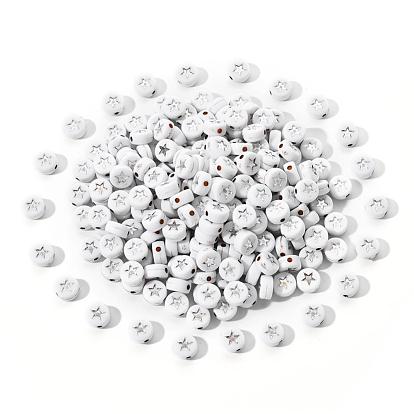 Perles acryliques opaques, plat et circulaire avec étoile