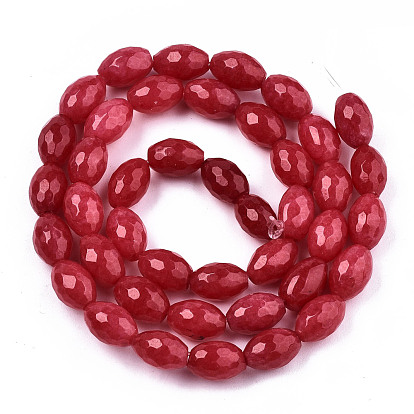 Natural White Jade Beads Strands, Dyed, Faceted, Rice
