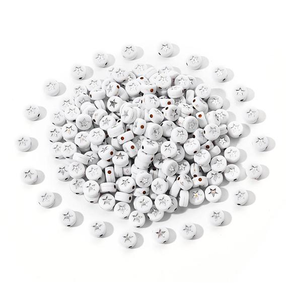 Perles acryliques opaques, plat et circulaire avec étoile