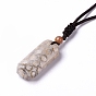 Dyed Natural Fossil Coral Rectangle Pendant Necklace with Nylon Cord for Women