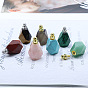 Colgantes de botella de perfume de botella de perfume de piedras preciosas naturales y sintéticas, con fornituras de aleación, para aceite esencial, perfume, botella de polígono