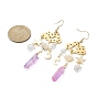 201 Stainless Steel Cloud Chandelier Earrings with Brass Pins,Dyed Natural Quartz Crystal Nugget Long Drop Earrings