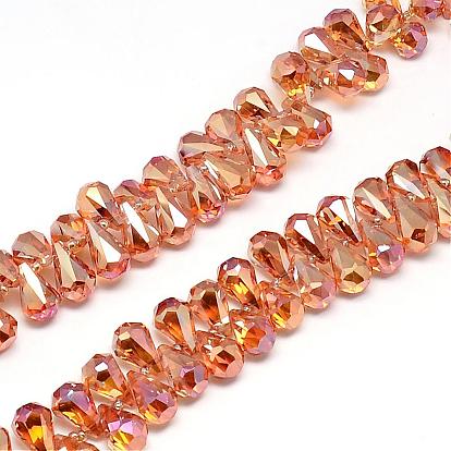Electroplate Glass Beads Strands, Top Drilled Beads, Rainbow Plated, Faceted, Teardrop