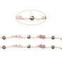 Brass Link Chains, with Glass & Strawberry Quartz Beads & Spool, Unwelded