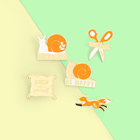 Cute Cartoon Animal Letter Brooches - Snail, Fox, Scissors Enamel Pins Badge