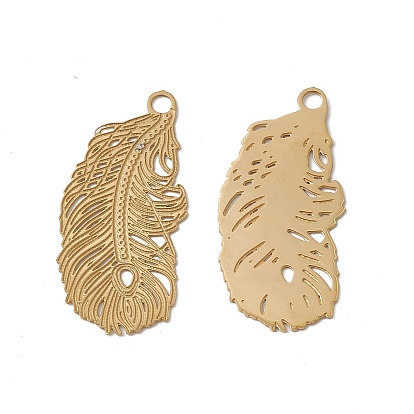 Vacuum Plating 201 Stainless Steel Pendants, Feather Charm