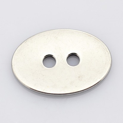 2 ovales plat -hole 201 coudre les boutons en acier inoxydable pour la fabrication de bracelets, 12x17x1mm, Trou: 2mm