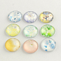 Flower Pattern Flatback Half Round Glass Dome Cabochons, for DIY Projects