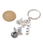 Porte-clés pendentif ange en alliage et acrylique de style tibétain, avec des perles de lettre d'amour en acrylique et des porte-clés fendus en fer