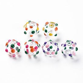 Transparent Glass Enamel Beads, Round with Dot