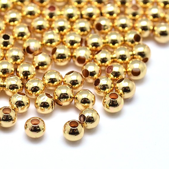 Perles rondes en laiton massif, sans plomb et sans cadmium et sans nickel, 3mm, Trou: 0.5mm
