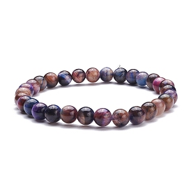 6.5mm Natural Galaxy Tiger Eye Round Beads Stretch Bracelet for Women