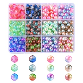 360Pcs 12 Style Rainbow ABS Plastic Imitation Pearl Beads, with Transparent Crackle Acrylic Beads, Round