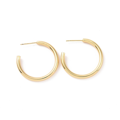 Brass Simple Ring Stud Earrings, Half Hoop Earrings for Women, Cadmium Free & Nickel Free & Lead Free