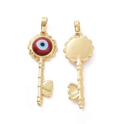 Handmade Evil Eye Lampwork Pendants, with Real 18K Gold Plated Tone Brass Findings, Key Charm