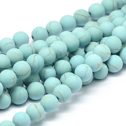 Synthetic Howlite Bead Strands, Dyed, Round, Frosted