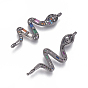 Brass Micro Pave Cubic Zirconia Links, Cadmium Free & Lead Free, Snake, Colorful