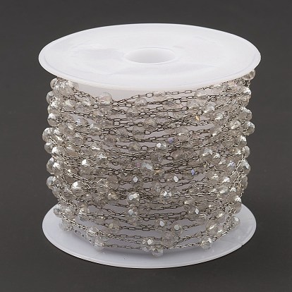 Chaînes de perles rondes en verre, avec 304 accessoires en acier inoxydable, non soudée, avec bobine