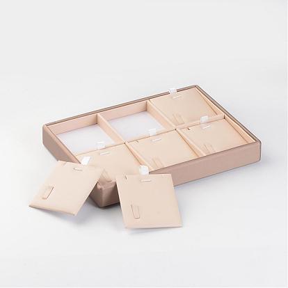 Wooden Necklaces Presentation Boxes, Covered with PU Leather, 18x25x3.2cm