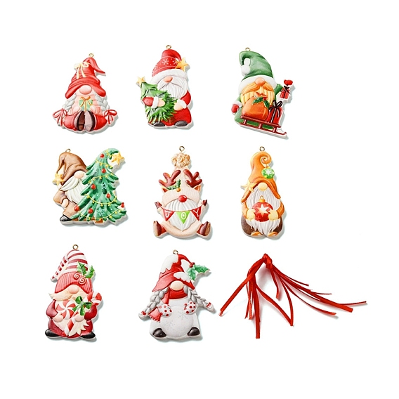 Christmas Santa Claus Resin Pendant Decorations, with Nylon Cord, for Christmas Tree Decorations