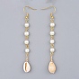Glass Pearl Dangle Earrings, with Cowrie Shell and Brass Earring Hooks