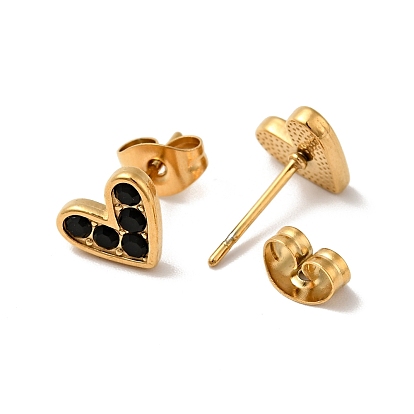 Heart 304 Stainless Steel Rhinestone Stud Earrings, 316 Surgical Stainless Steel Pin Ear Studs, with Ear Nuts