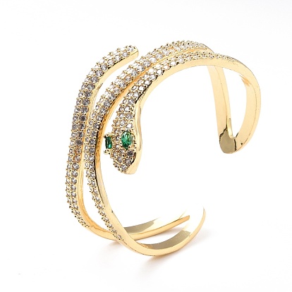 Cubic Zirconia Snake Wrapped Open Cuff Bangle, Brass Jewelry for Women, Cadmium Free & Lead Free