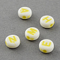Solid Acrylic Horizontal Hole Letter Beads, Flat Round, 7x3mm, Hole: 2mm, about 4500pcs/500g