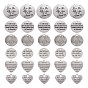36Pcs 6 Style Tibetan Style Carved Words Alloy Pendants, Quote Pendants, Heart & Flat Round