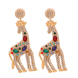 Chic Alloy Rhinestone Acrylic Giraffe Earrings for Women - Trendy European and American Ear Jewelry