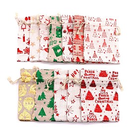 Christmas Theme Cotton Cloth Drawstring Bags, Organza Gift Jewelry Packaging Bag
