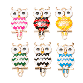 Alloy Enamel Connector Charms, Golden Tone Owl Charms