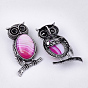 Gemstone  Brooches/Pendants, with Rhinestone and Alloy Findings, Owl, Antique Silver