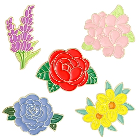 Spring Theme Alloy Brooches, Enamel Flower Lapel Pin, for Backpack Clothes, Golden