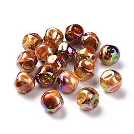 UV Plating Rainbow Iridescent Acrylic Beads, with Gold Foil, Nuggets