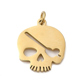 Halloween 304 Stainless Steel Charms, with Jump Ring, Skull Charm