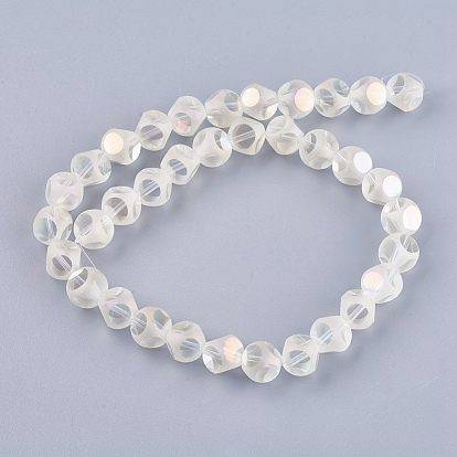 Electroplate Glass Beads Strands, Frosted, Faceted, Round