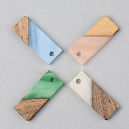 Pendentifs en bois de résine et de noyer, opaque, rectangle