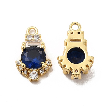 Rack Plating Brass Micro Pave Cubic Zirconia Charms, Long-Lasting Plated, Cadmium Free & Lead Free, Real 18K Gold Plated