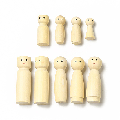 Unfinished Wooden Peg Dolls Display Decorations, for Painting Craft Art Projects