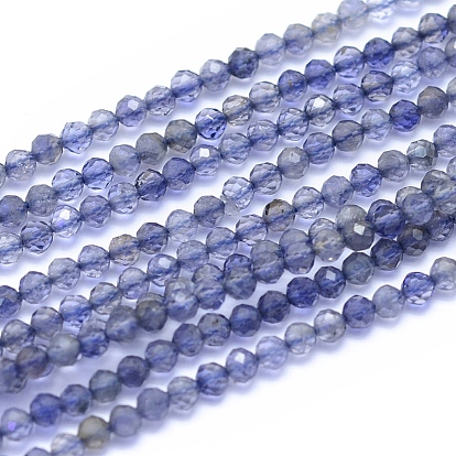 Natural Iolite Beads Strands, Faceted, Round