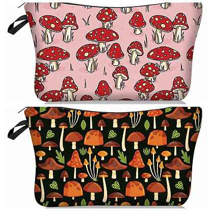 Rectangle Polyester Cosmetic Storage Bags, Mushroom Print Zipper Pouches for Makeup Storage