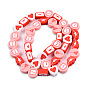 Handmade Polymer Clay Beads Strands, Flat Round with Word Love & Heart, Mouth and Letter