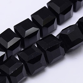 Perles de verre de cristal en forme de cube à facettes brins, 10x10x10mm, Trou: 1mm, Environ 79 pcs/chapelet, 30.7 pouce