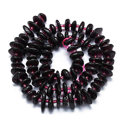 Brins de perles de grenat rouge naturel, avec des perles de rocaille, plat